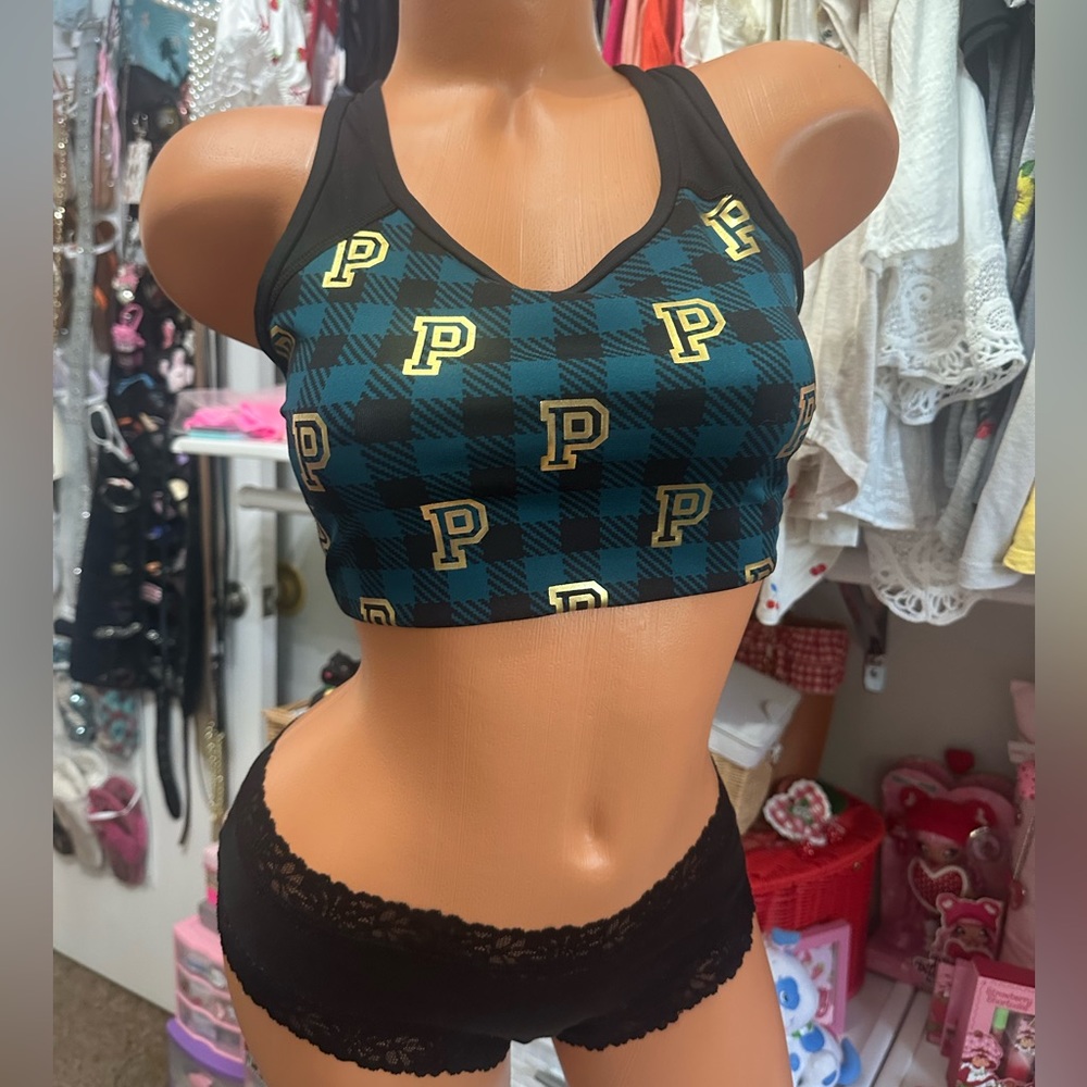 PINK Victoria's Secret Blue/Green Plaid w/Gold P Logo Size S